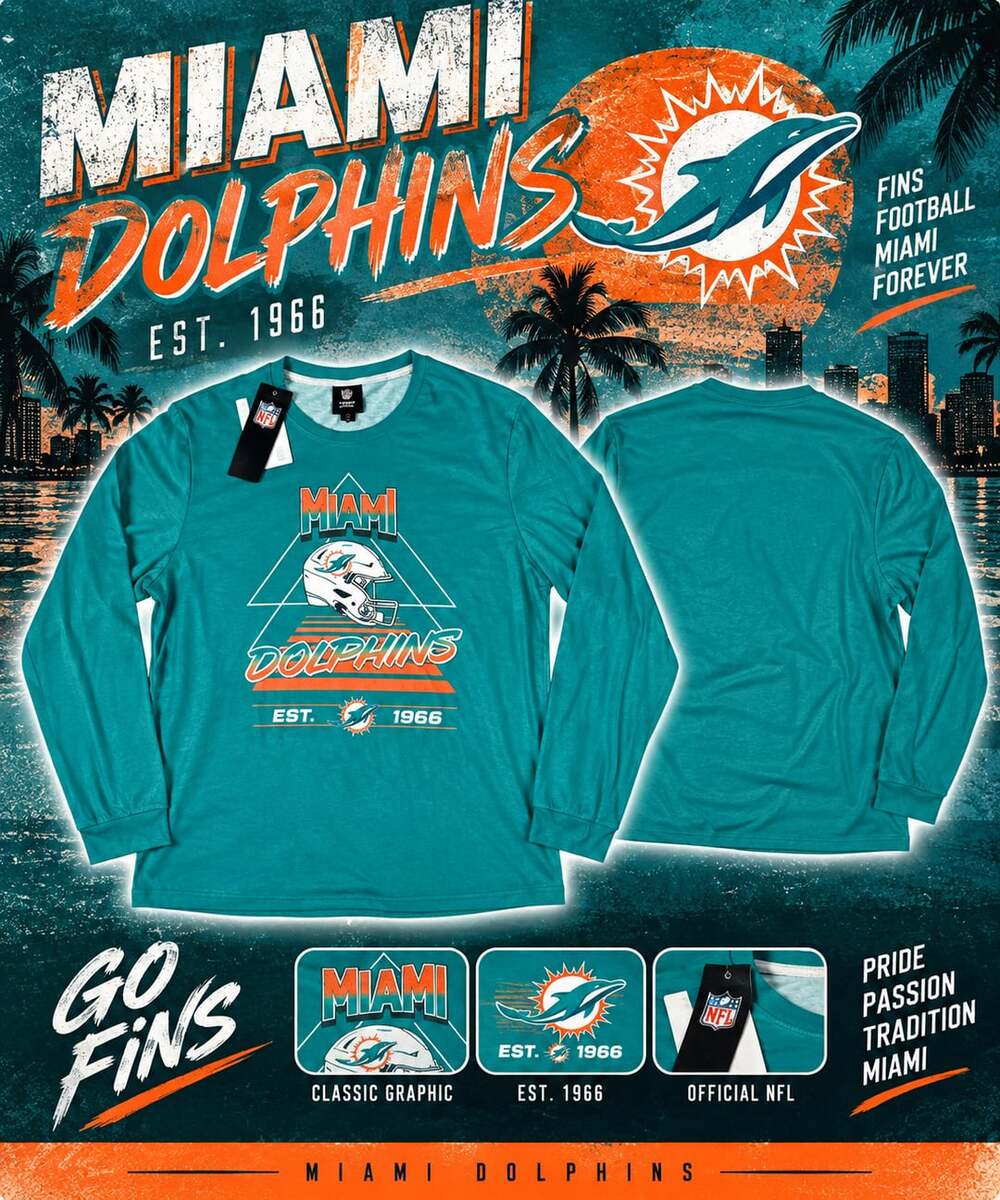 NFL Team Apparel Miami Dolphins Long Sleeve T-Shirt Size XL Aqua